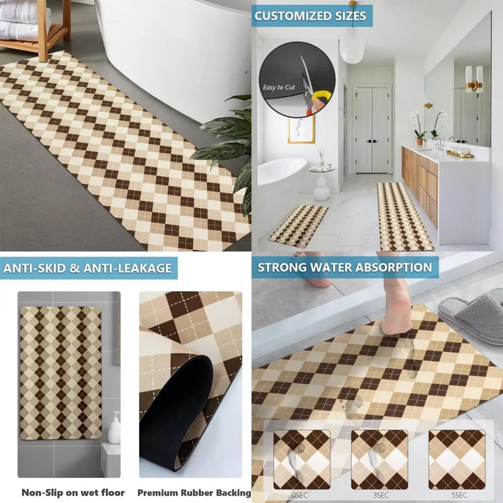 

customizable rubber non-slip absorbent thin bath rugs - quick dry, door-fit, washable bathroom mats