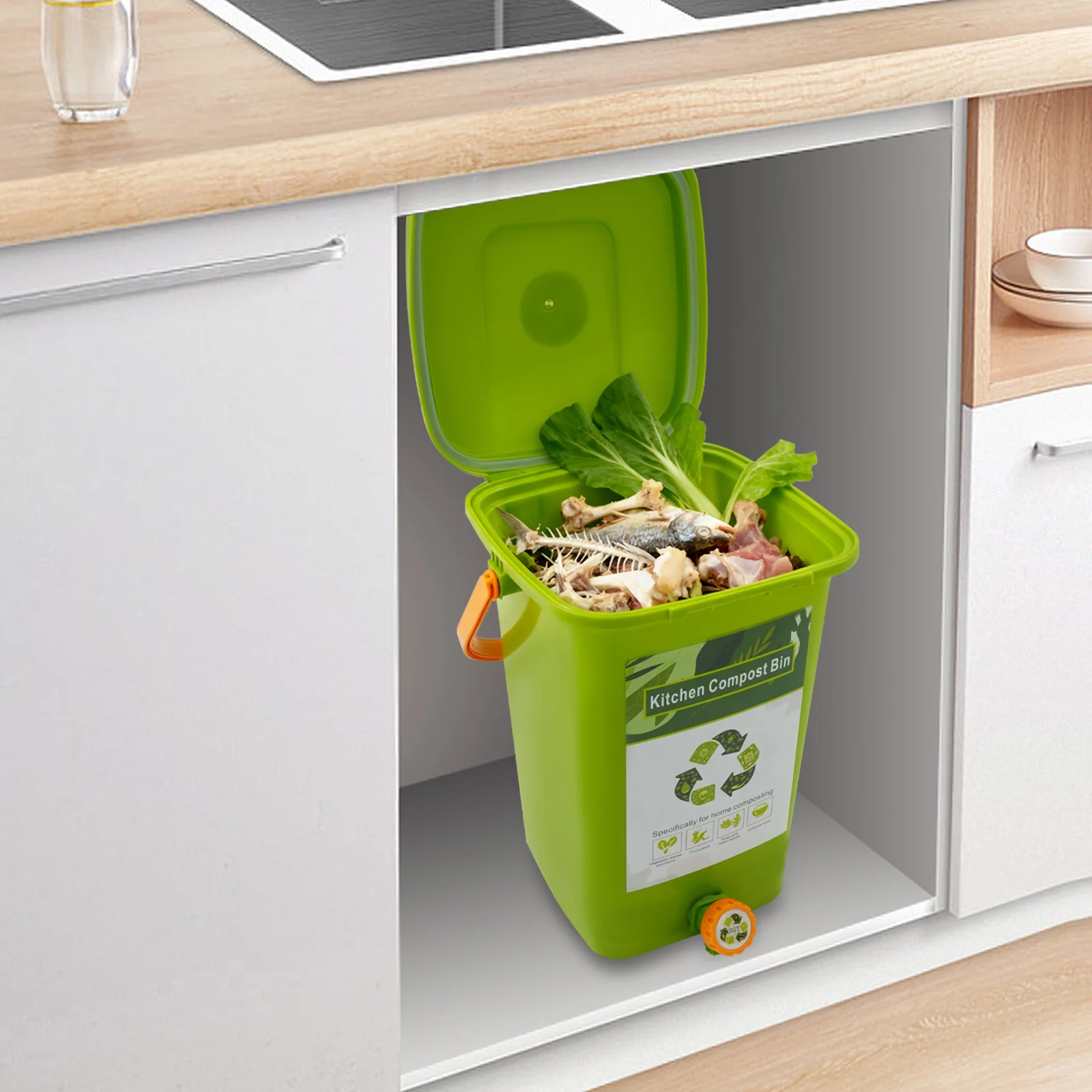 Kompostbehälter für die Küche, Kompostbehälter mit Großer Kapazität, Doppeldeckel-Kompostbehälter 10L/15L/20L