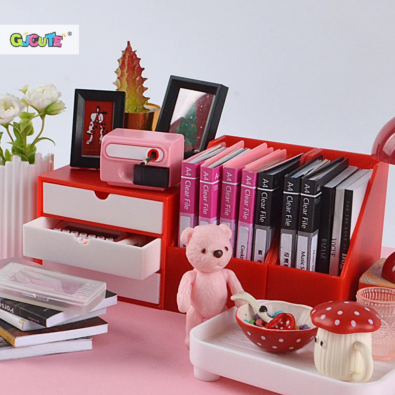 1Pcs Dollhouse Mini Bookshelf Storage Rack Doll House Desk Shelf Furniture File Storage Stand Drawer Model Life Scene Decoration