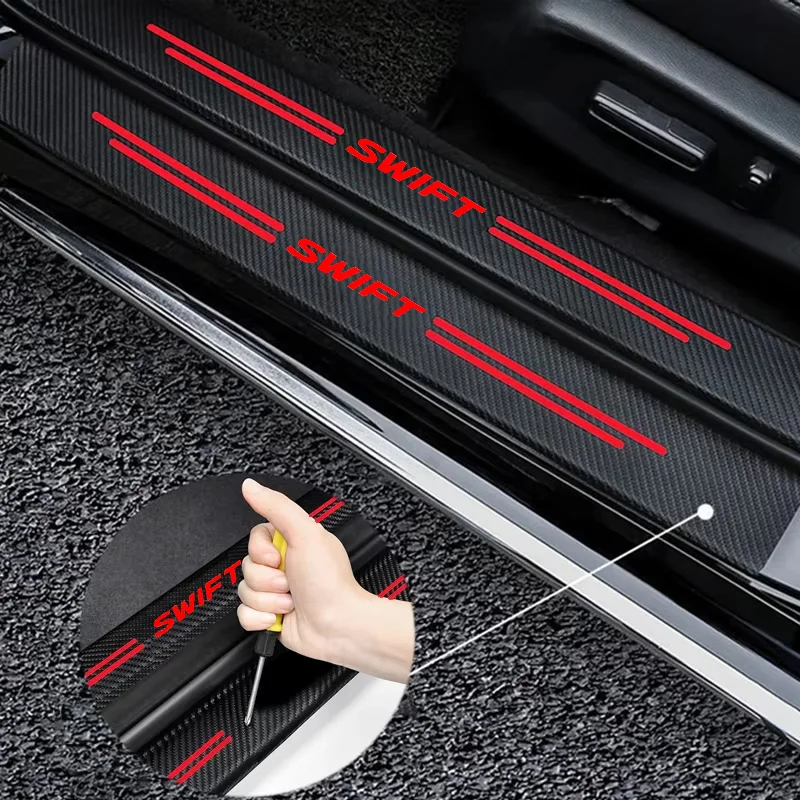 Car Sticker Carbon Fiber Decorative Strip For Suzuki SWIFT Logo Badge Rear Bumper Guard Strips Decals Waterproof Accessories