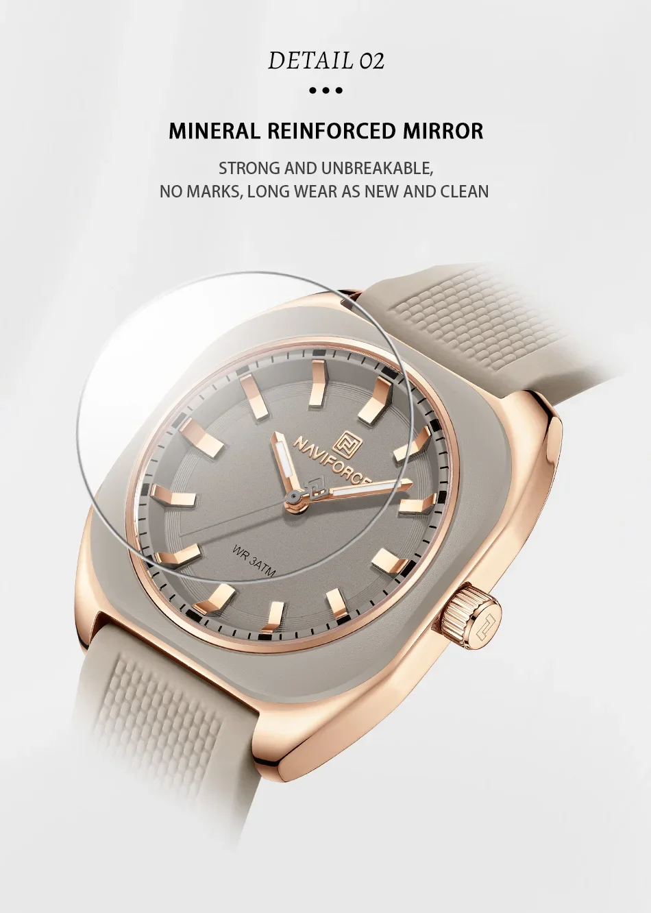 NAVIFORCE NF5061 Fashion Women's Casual Elegant Simple Polygon Quartz Silicone Watch Gift for Women Wristwatch