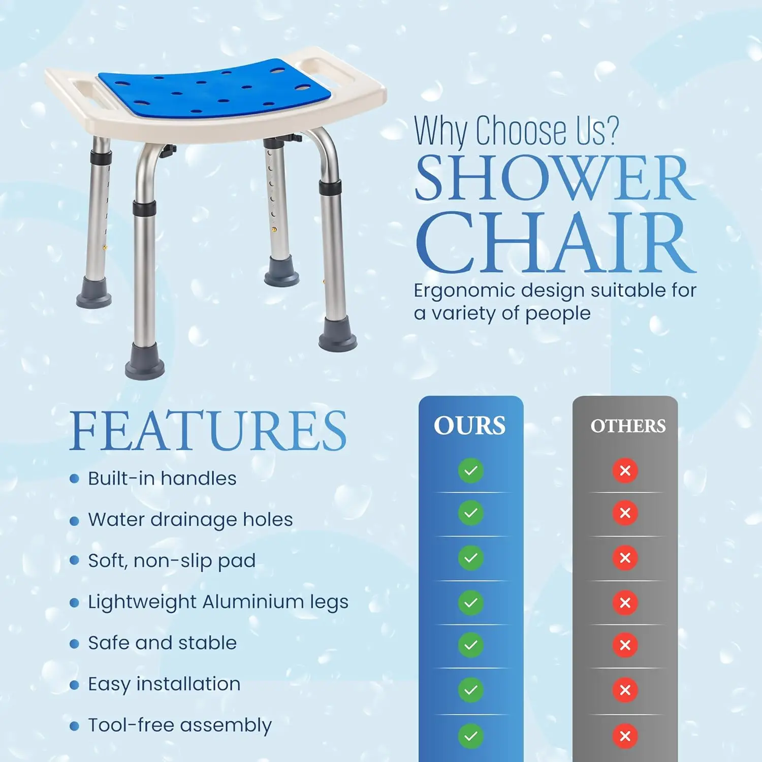 Dr. Kay's Shower Chair for Inside Bathroom, 350 lbs Capacity, Adjustable Height 14.5-19.5 image 4