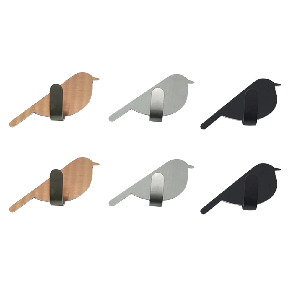 

6pcs Bird Design Stainless Steel Wall Hooks Strong Adhesive Anti Rust Clothes Hat Towel Hangers Stick Wall Hook For Home Kitchen