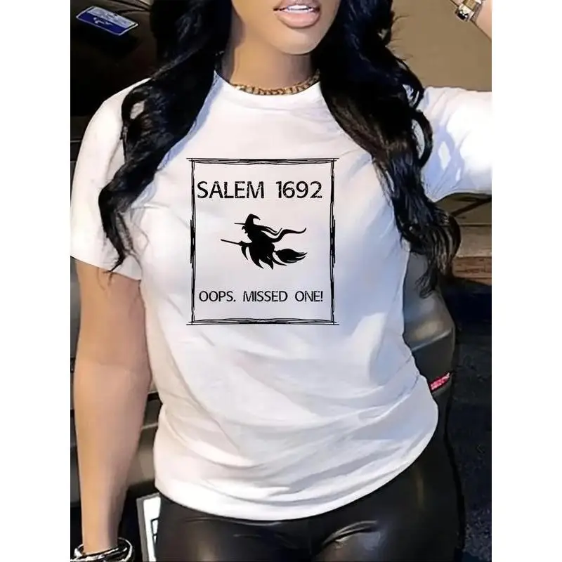 

Salem Witch T-Shirt "OOPS Missed One" Halloween Funny Graphic Tee Gothic Dark Humor Feminist Occult Cotton Top Gift