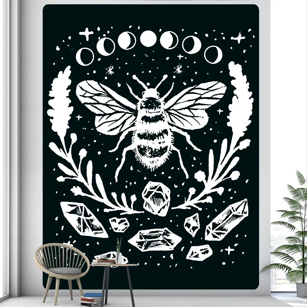 Black and white skull bee cat tapestry home decoration art tapestry bohemian decoration hippie background wall sofa blanket