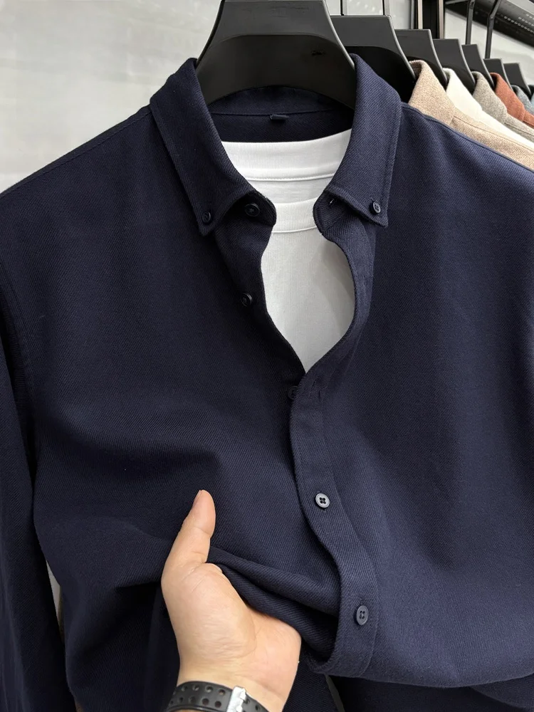 

Rn Men's Long Sve irt Spring Autumn Loose Fit Cotton Fce Collared Casual Busin Faion Polyester Modal Fiber