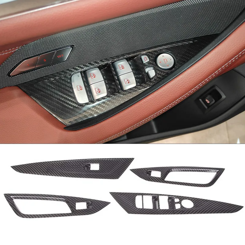 

Настоящее углеродное волокно для BMW 4 серии G22 G23 G26 2020-2024, кнопка подъема окна автомобиля, декоративная наклейка, аксессуары для салона автомобиля