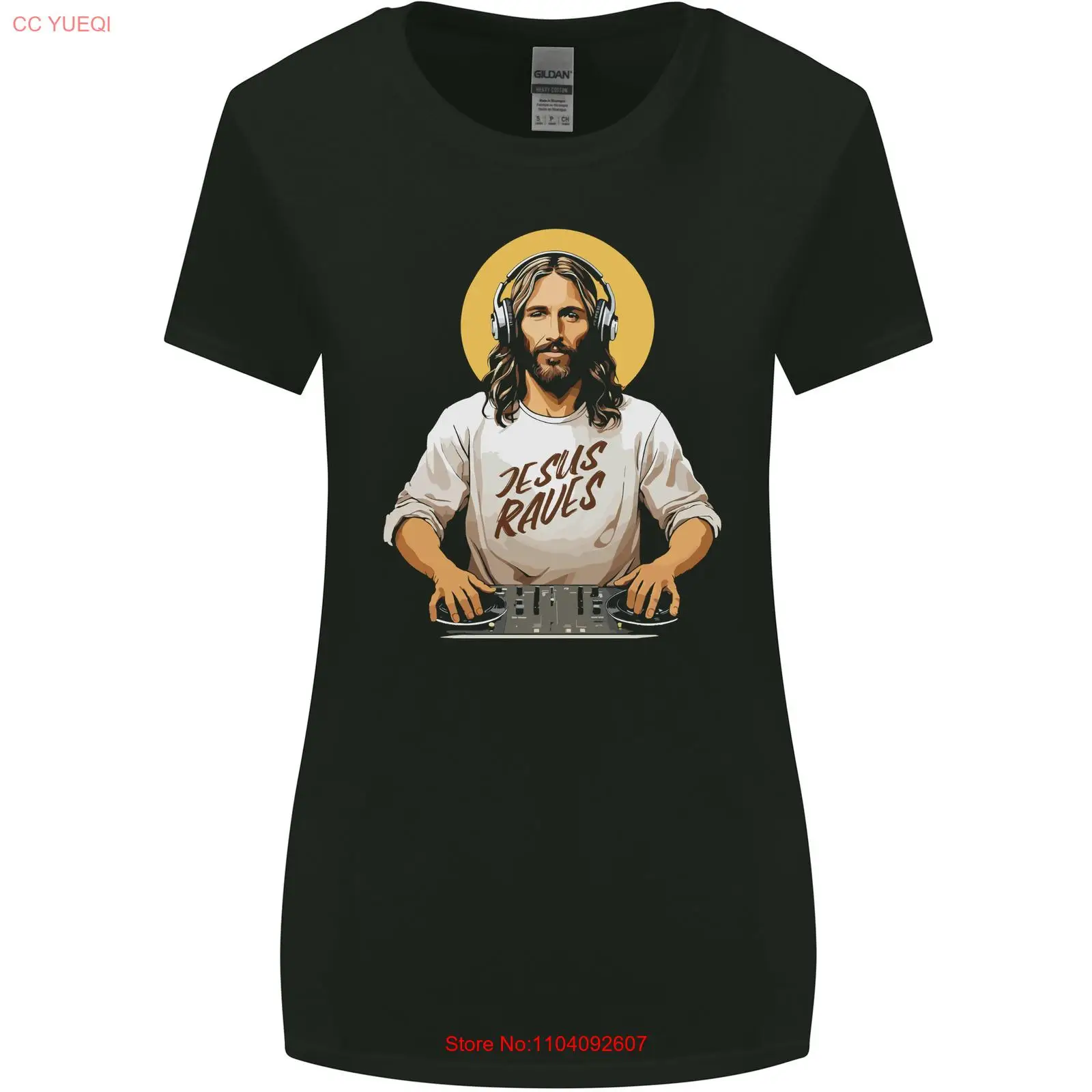 Jesus Raves Funny DJ Music Decks Christian Womens Wider Cut T-Shirt