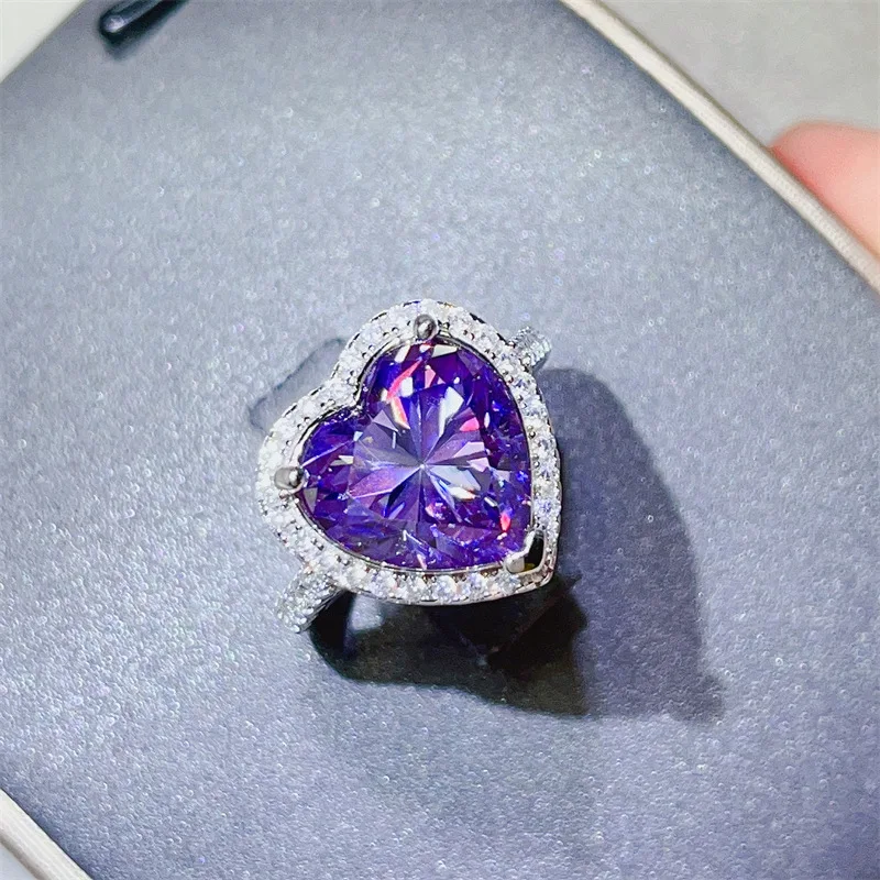 

Изысканное кольцо с фиолетовым бриллиантом в форме сердца для женщин, 5 карат, муассанит, платина PT950 | Изящные пальцы, нежные и яркие.