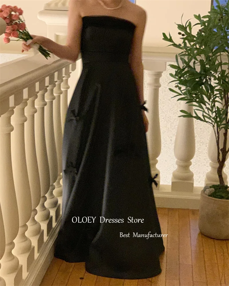 OLOEY-Robe trapèze noire sans bretelles, simple, ligne A, style coréen, nœud papillon, longueur de rinçage, pour les patients, quelle que soit la tenue de soirée formelle