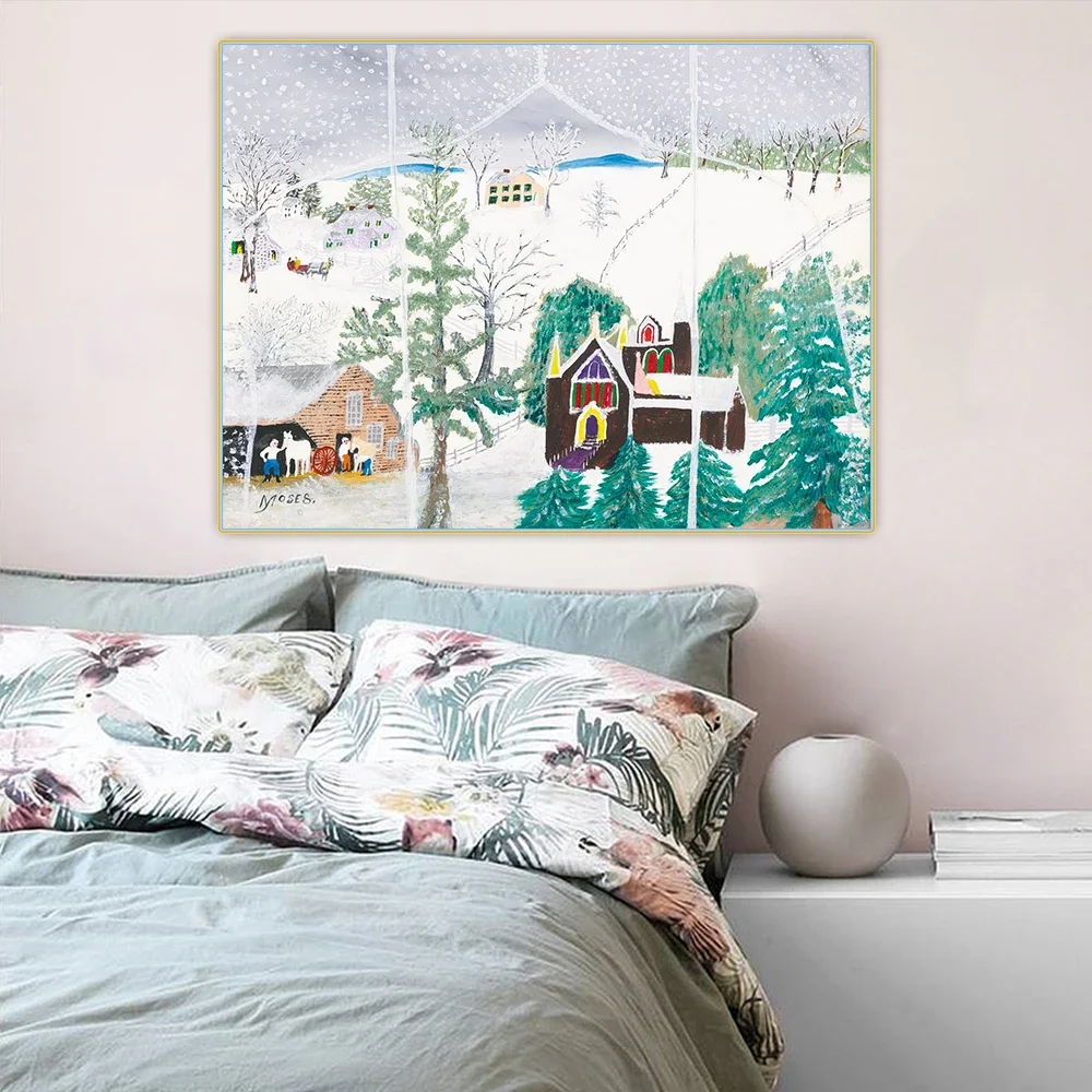 Anna Mary Robertson Grandma Moses《Out the Window, 1955》Canvas Oil Painting Artwork Aesthetic Picture Wall Decor Home Decoration