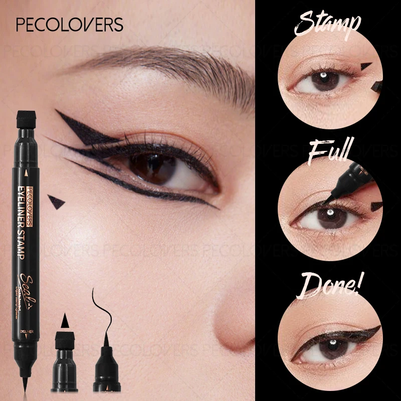 Crayon Eyeliner liquide 2 en 1, tampon ailé, résistant à l'eau, séchage rapide, Double extrémité, stylo pour les yeux, maquillage, cosmétiques, 1 pièce