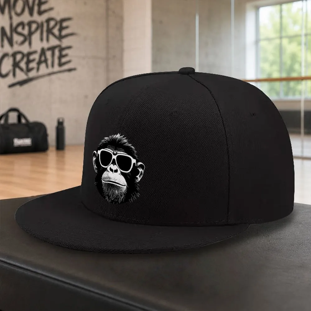 Cool Chimpanzee with Sunglasses Flat Brim Baseball Cap Unisex Casual Outdoor Street Hat