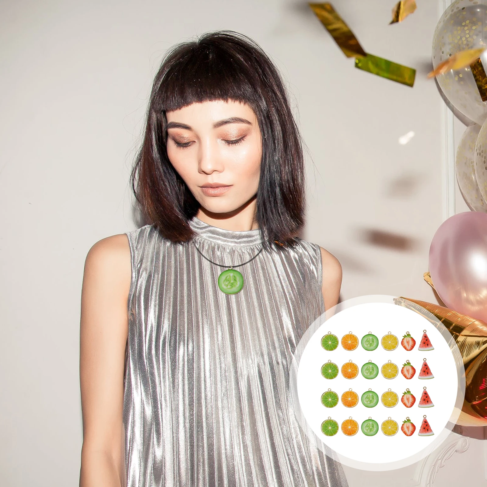 

24Pcs Creative Fruit Shape Alloy Pendants DIY Jewelry Charms Supplies for Bags Key Chains Earrings Bracelets Accessories