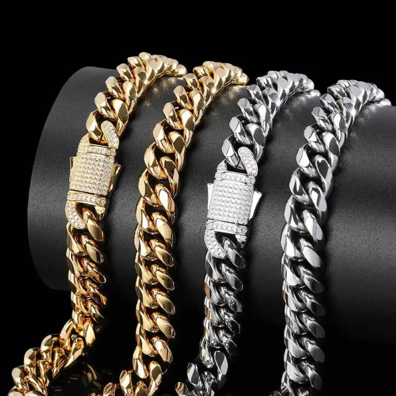 

Hiphop Heavy Cuban Link Chains Necklaces Male Gold Color Stainless Steel Long Neck Necklace For Men Women Jewelry