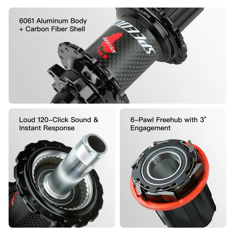 SPEEDONE Pilot Bicycle Carbon Fiber Hub 32H HG Tower Base 120 Click QR/TA Lightweight Mountain Bike Bearing Hub Set Bikes Parts
