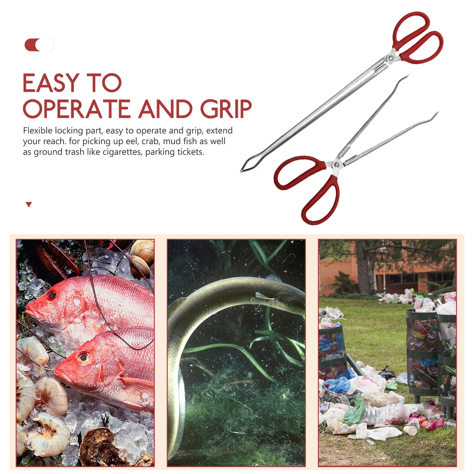 

2 шт., захват для крабов из нержавеющей стали, 53 см, 38 см, сборщик мусора для бутылок для мусора, сигарет, угрей, грязь, зажимы для рыбы, кемпинга