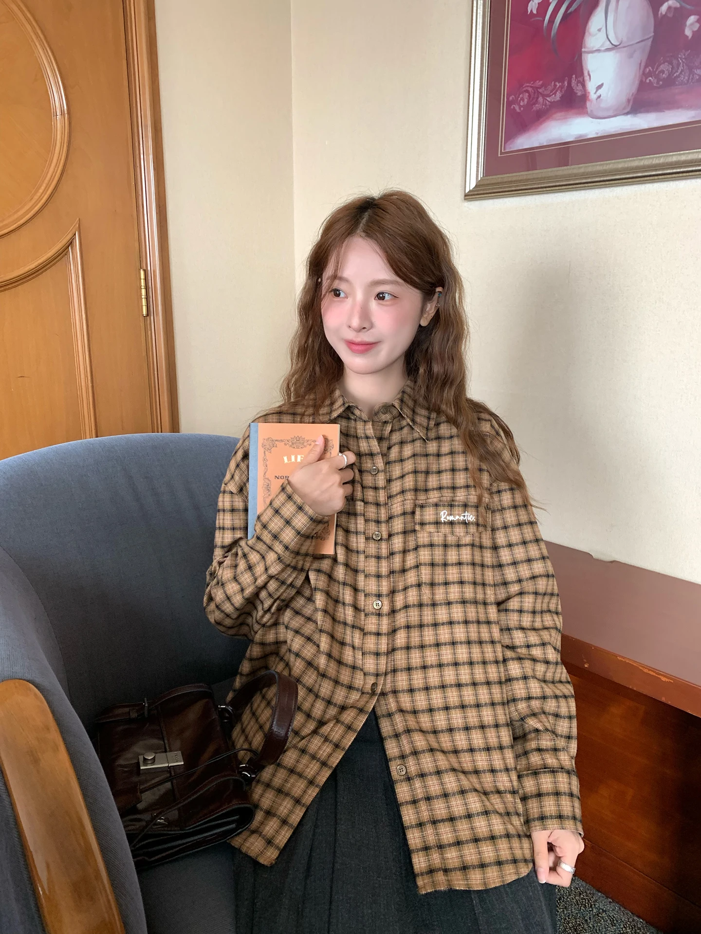 

WHYSTUDIO Ретро Miu irt женский осенне-зимний шерстяной свободный клетчатый топ дышащий длинный свеч Ne Design