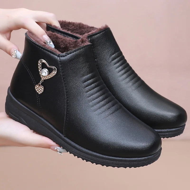 

Women Boots Outdoor Waterproof Leather Ankle Boot Plush Warm Winter Boots for Women Winter Warm Leather Cotton Shoes Botas Mujer