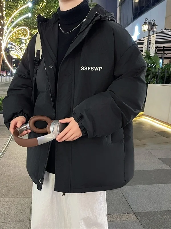 

Модное мужское хлопковое дэт, зимнее новое свободное пальто с капюшоном, теплое пальто Sli в американском стиле High Street с принтом