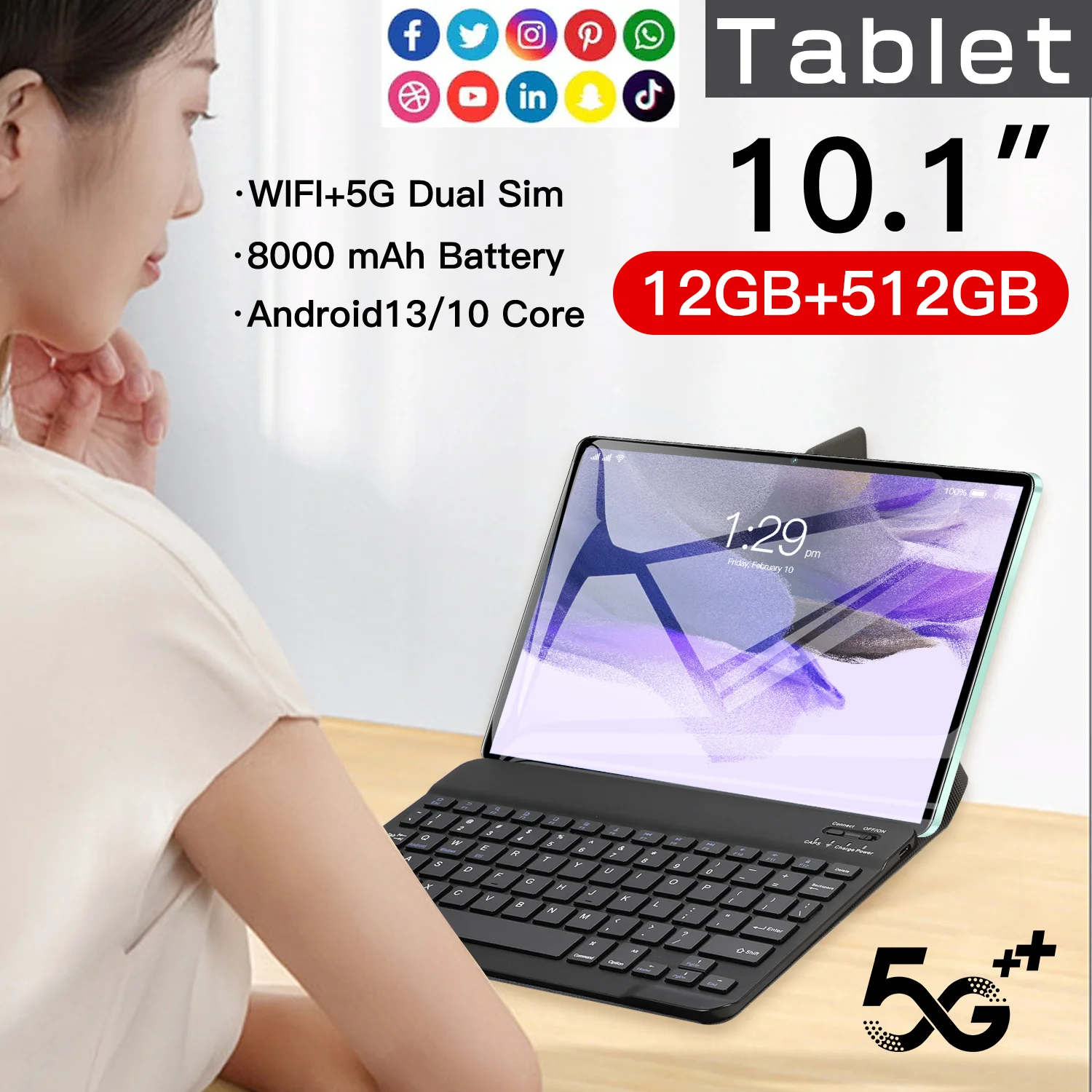 New 15 Pro 10.1-inch Tablet 4K HD Screen Android13 16GB+1TB 5G 24MP+48MP Bluetooth 5.0 Dual-SIM Dual-Hold Popular Student Tablet