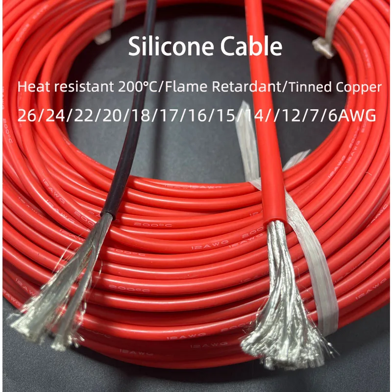 

18 16AWG Silicone Cable 26/24/20/15/13/11/9/7/6/4AWG Flexible SiliconeWire Tinned Copper Wire Heat-Resistant 200℃ 400 200Meter