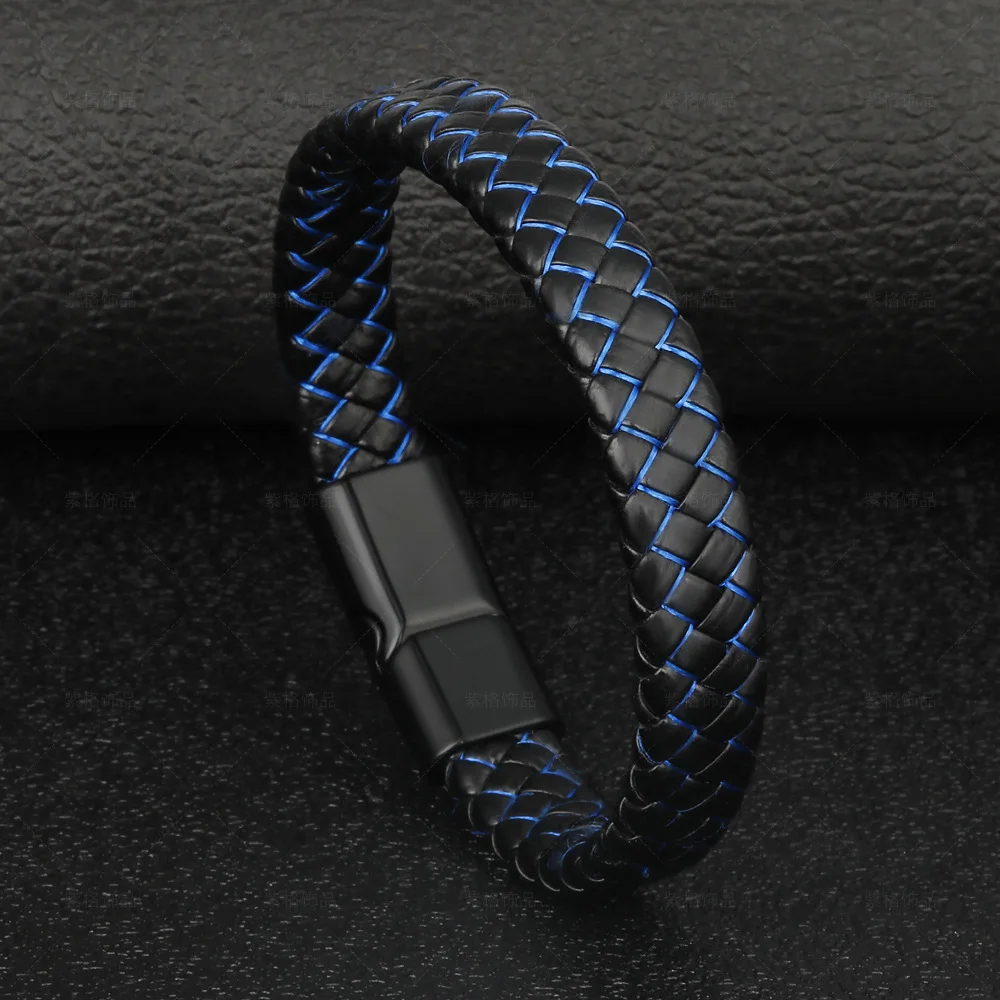 

1pcs Fashion Men Braided Bracelet Removable Black Magnetic Closure Creative leather Jewelry Men Wristbands for Gifts for Family