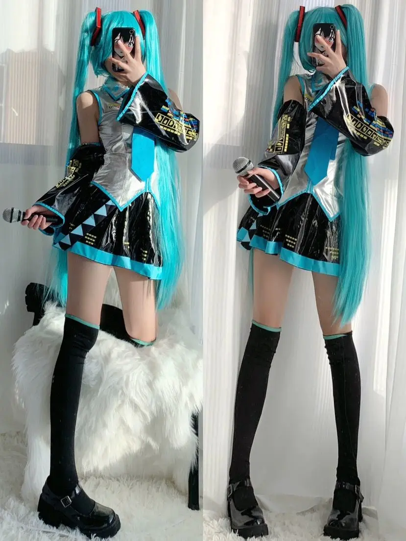 Hatsune Miku cos suit MIKU formula suit Japanese girl anime silver patent leather JK women's cosplay suit