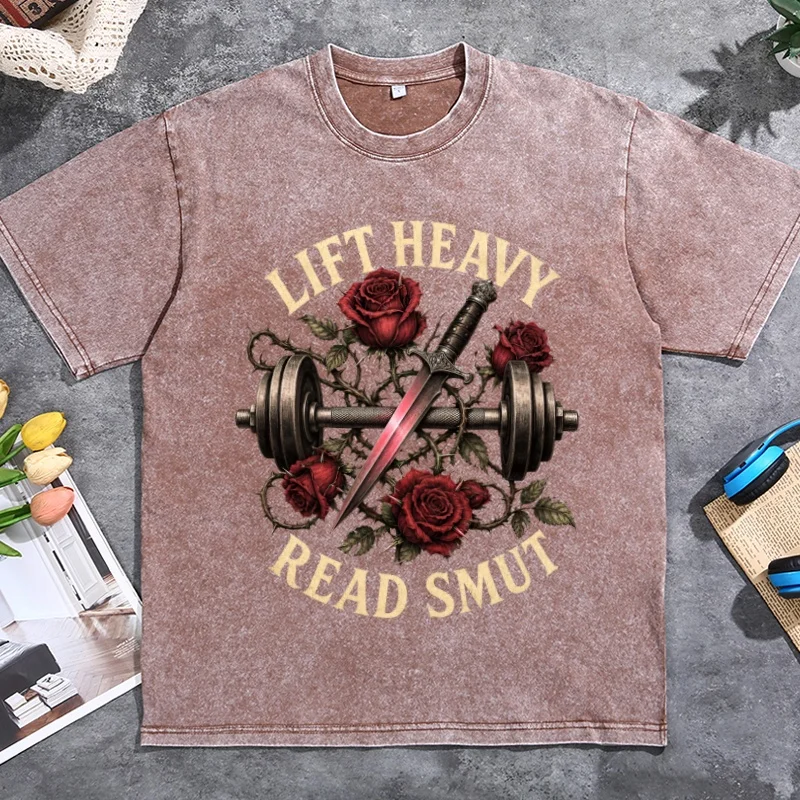 Lift Heavy Read Smut T-Shirt Funny Gym Workout Book Romance Reader Tee Gothic Weightlifter Bookworm Graphic Tee Clothing