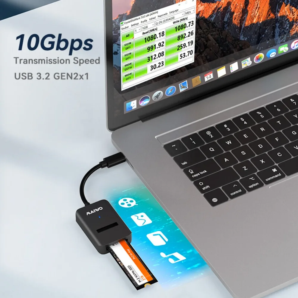 MAIWO M2 SSD-Gehäuse NVMe 10 Gbit/s PCIe SSD-Box für M.2 NVMe SATA SSD Disk M.2 NVME auf Typ-C-Schnittstelle externes Festplattengehäuse