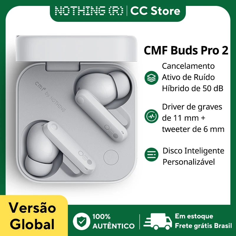 Versão Global CMF By Nothing Buds Pro 2 Fones de Ouvido com 6 Microfones HD e Cancelamento Ativo de Ruído Híbrido de 50 dB Bluetooth 5.3 IP55