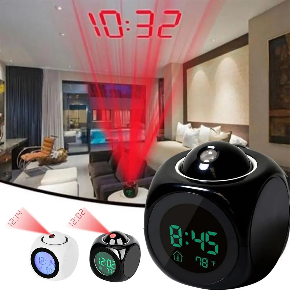 Creative LCD Digital Projection Laser Alarm Clock Display Function Clock Home Time Decor Voice Temperature Table Report I2L6