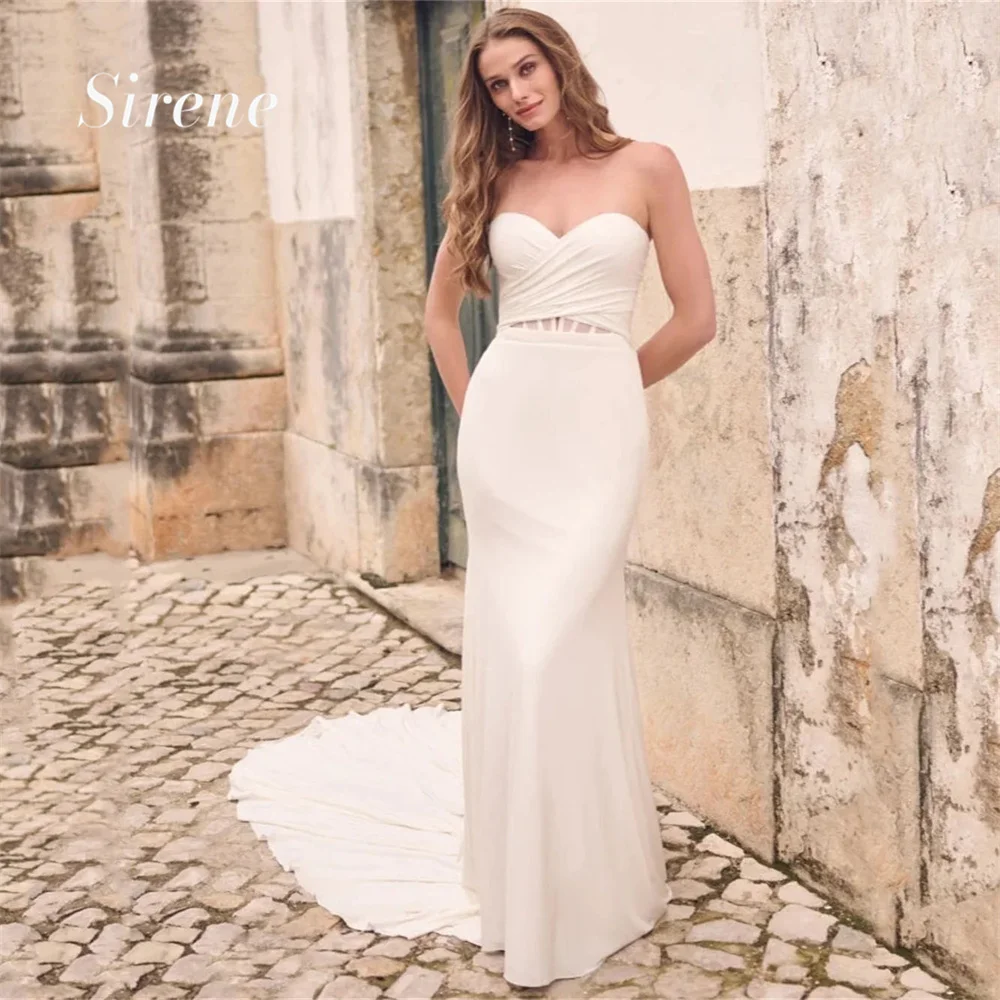 Sirene Simple Detachable Lace Up Stain Mermaid Wedding Gowns Elegant Sweetheart Neck Floor-length Bridal Dress Vestidos De Novia