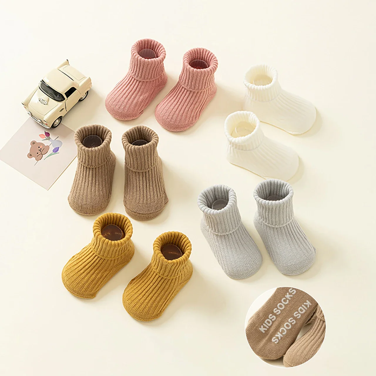 

Solid Color Baby Socks Autumn Knitted Newborn Boy Girl Mid Tube Socks Infant Toddler Non-slip Floor Socks