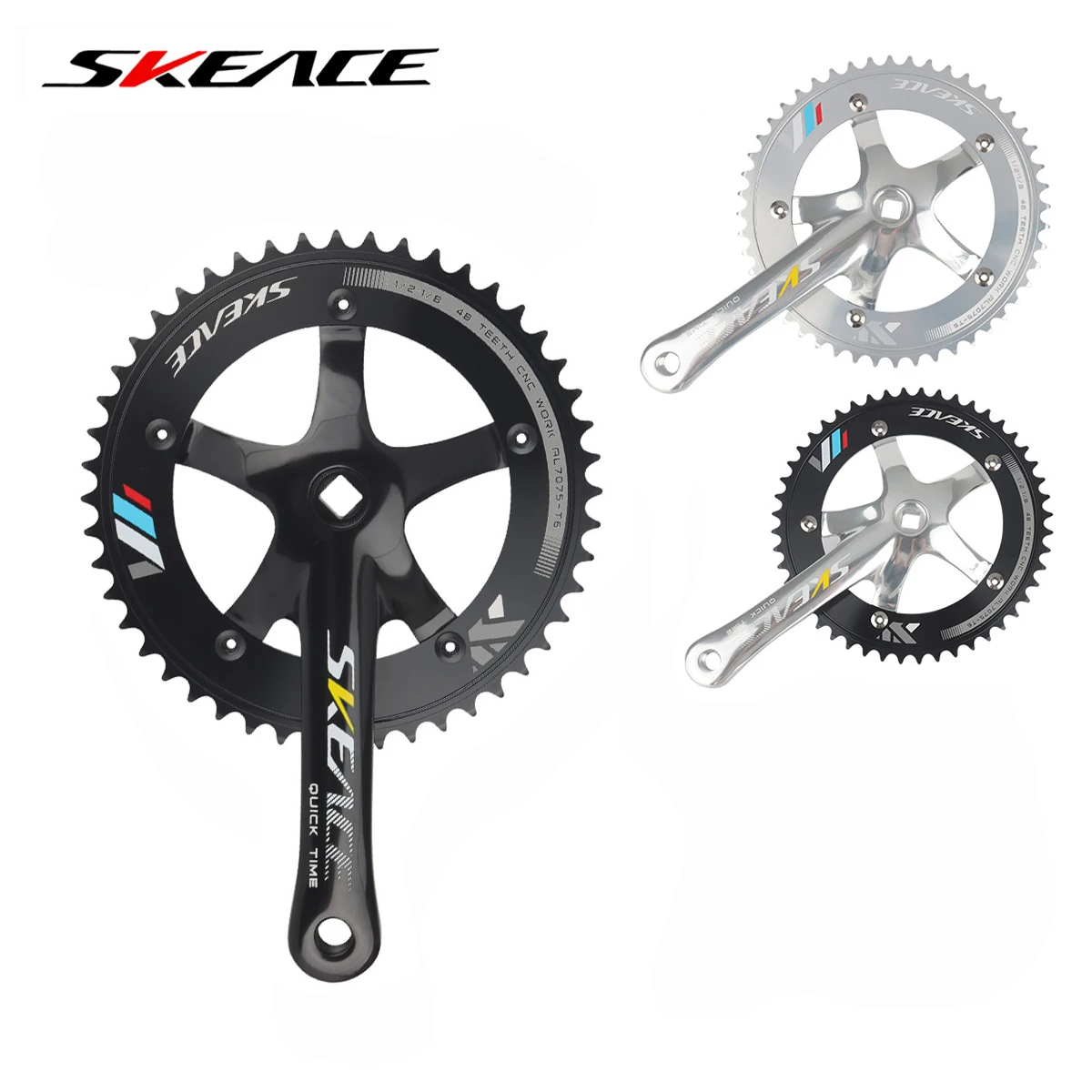 SKEVCE Road Bike Crankset 144BCD Cranks 166mm 48T Alloy Square Hole Single For Fixed-Gear Bicycle Single Speed Chainring