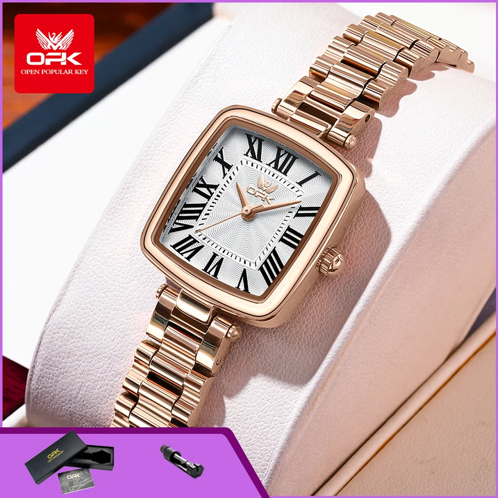 OPK 8179 Elegant Original Ladies Wristwatch Square Dial Streel Strap Waterproof Luxury High Quality Women's Quartz Watch