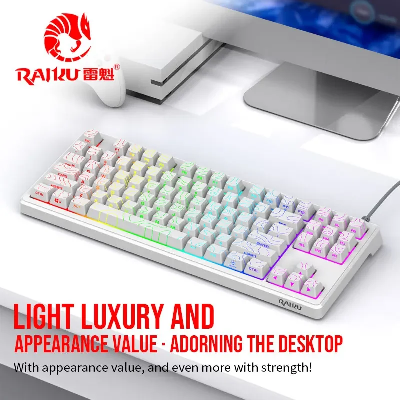 80% wired game keyboard, RGB backlit ultra-compact mini keyboard, waterproof mini compact 87 keys, suitable for PC/Mac gamers