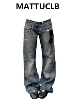 2025 Autumn Winter Women's Low Rise Denim Pants Vintage Simple Y2K Baggy Wide Fit Jeans Harajuku Cowboy Streetwear 2000s Japanes
