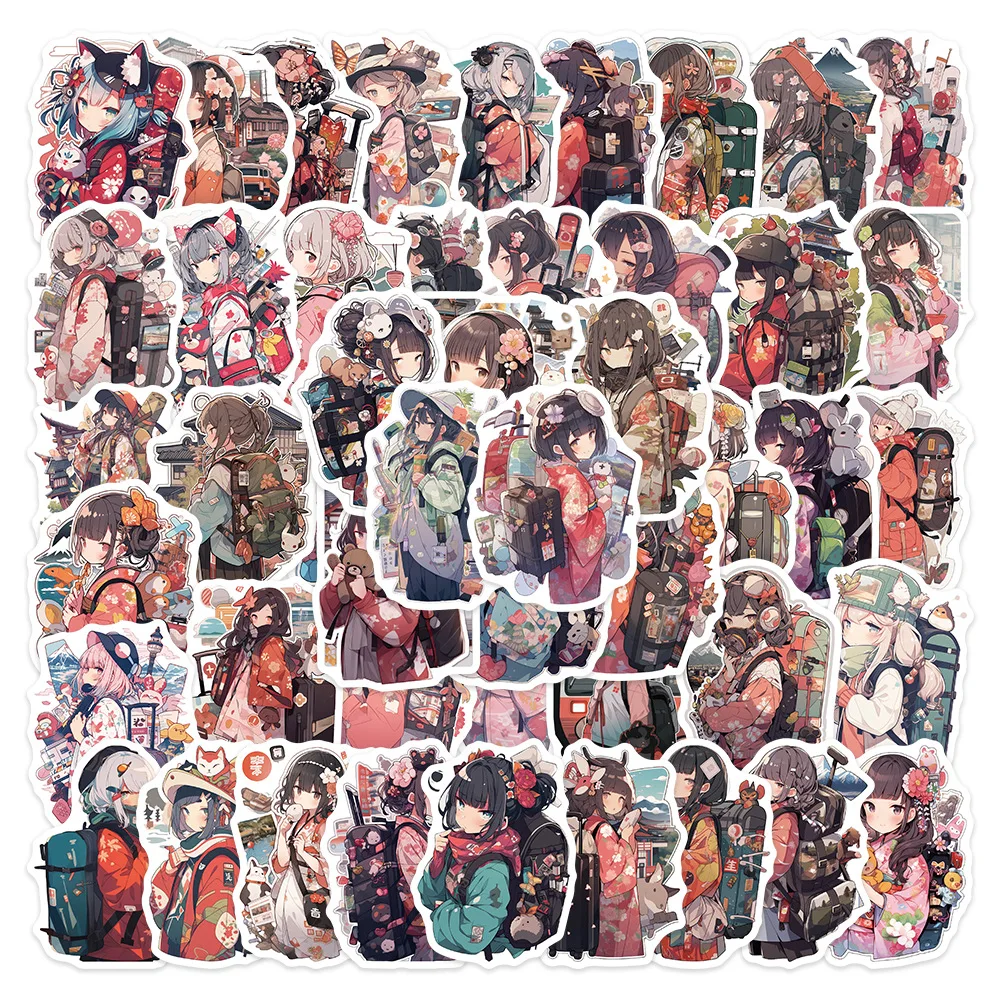 

50Pcs Japan Kimono Anime Girls Stickers Aesthetic Decals Waterproof Decorative Stationery Phone Diary Kawaii DIY Sticker