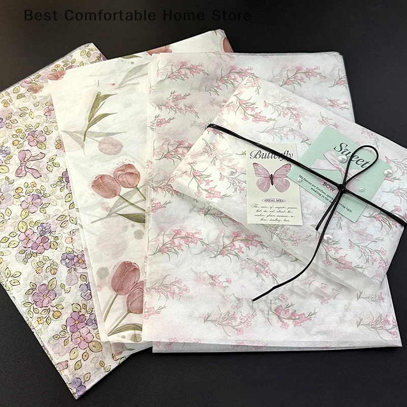 Decorative Tissue Paper with Chic Tulip Pattern and Green Leaves for Gift-wrapping and Wine Bottle Packaging