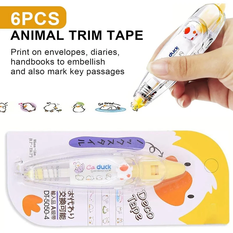 DIY Cartoon Press Type Decorative Pen, Ally-Pocket Tape Pen, Cute Animals Scrapbooking Diary Decoration Tape Pen