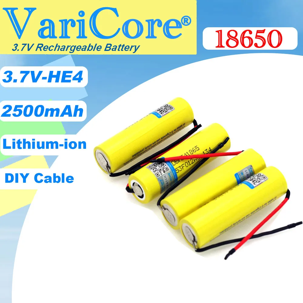 

Original HE4 2500mAh Li-lon Battery 18650 3.7V Power Rechargeable batteries 20A discharge +DIY Silica gel Cable