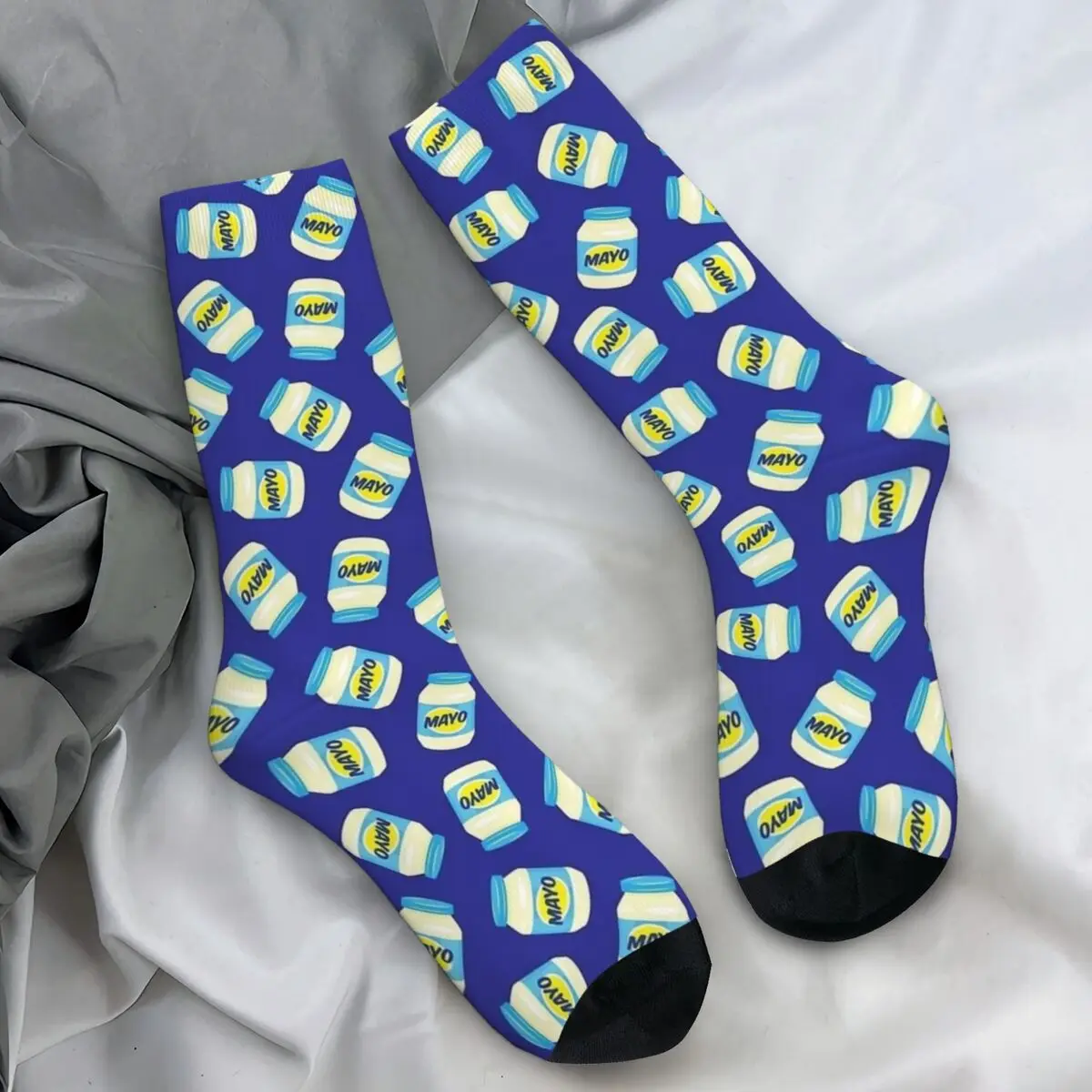 Blue Mayonnaise Socks Salad Dressing Retro Stockings Women Men Soft Running Socks Autumn Custom Non Slip Socks