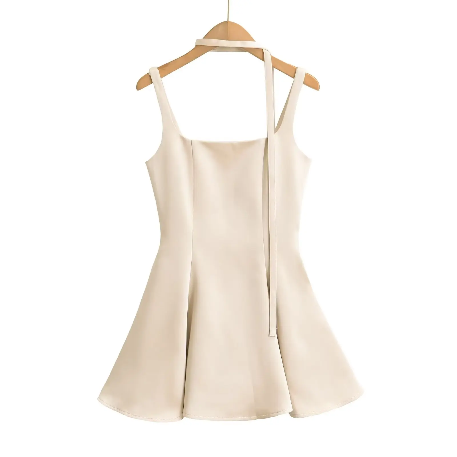 3 colors 2024 Summer Slash Collar Sling Mini Satin Dresses with Scarf Sexy Women Slim Waist A-Lined Swing Party Robe Vestidos