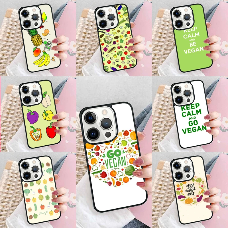 Vegetarian GO VEGAN LOVE VEGGIE Phone Case Cover for iPhone 16 Promax 15 Pro 13 14 Plus 11 12 Mini XR XS MAX Coque