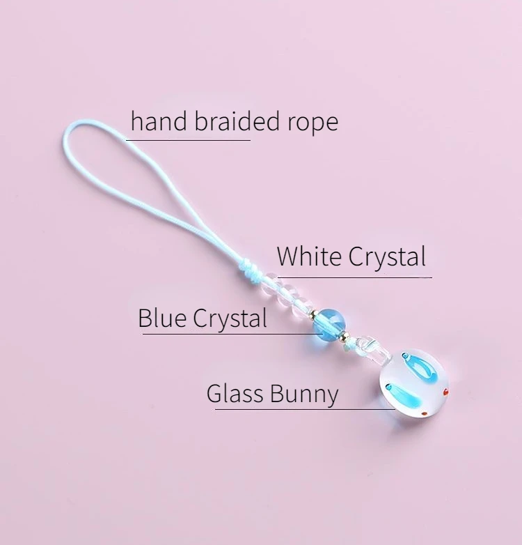 Glas niedlicher Hase Handykette Charm Lanyard Schlüsselanhänger Riemen für Mädchen Frauen für IPhone Schmuck Anhänger Armband – Detail 3