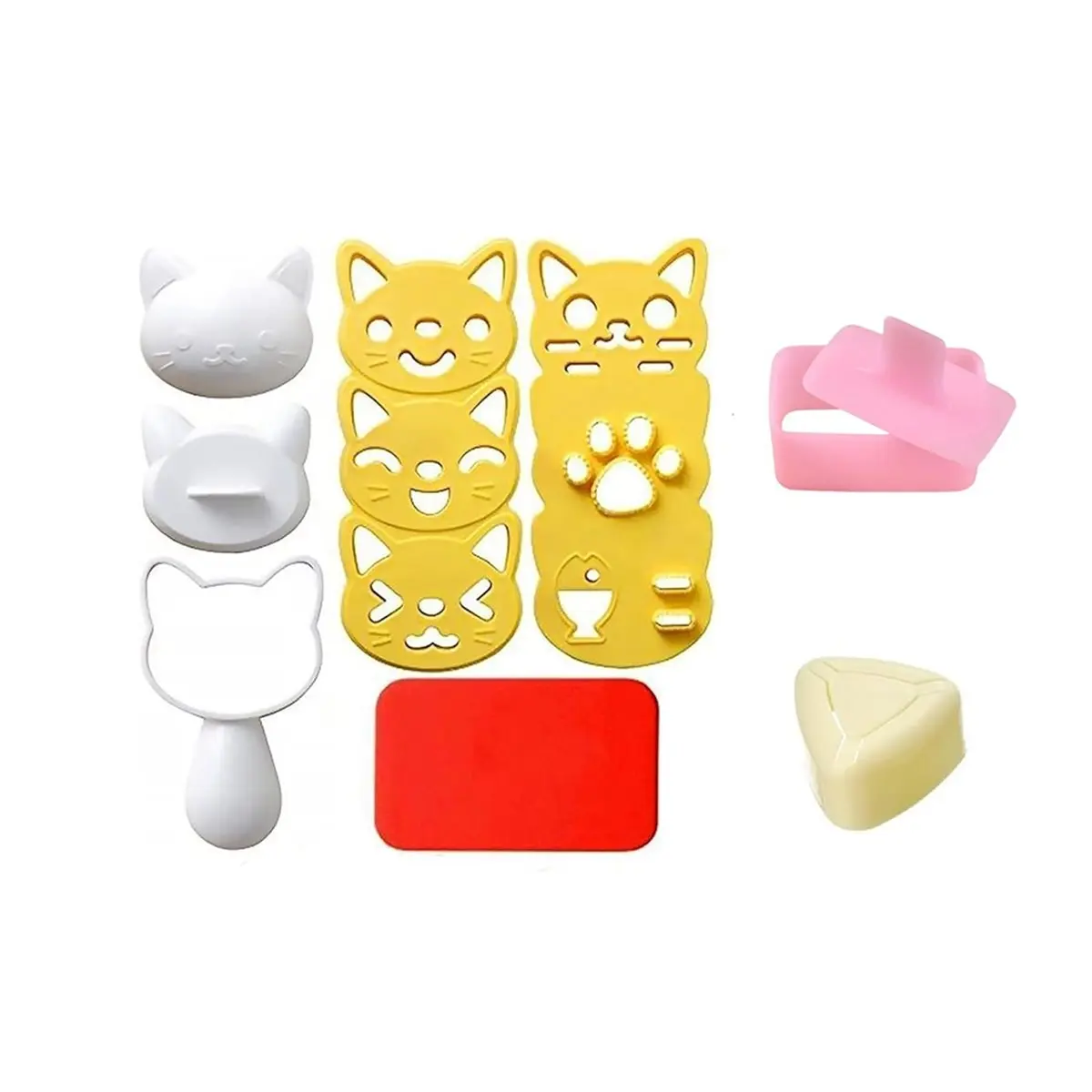 A60P Onigiri Mold. 6 Pcs Cute Cat Rice Ball Mold. Plus 1 Pc Classic Triangle and 1 PC Musubi Press Mold. Perfect Sushi Making