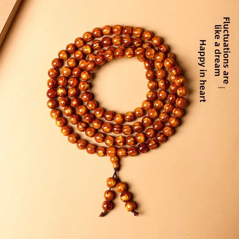 Imitation Gold Silk Sea Willow Beads Bracelet 2026 New 108 Flame Gold Silk Text Play Rosary Beads Handheld Chinese Style Jewelry