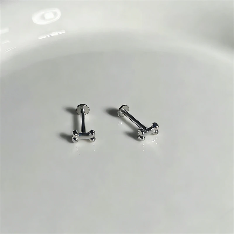 Cute Dog Bone Lip Stud Titanium Steel Internal Thread Lip Ring Punk Sexy Body Lip Piercing Jewelry
