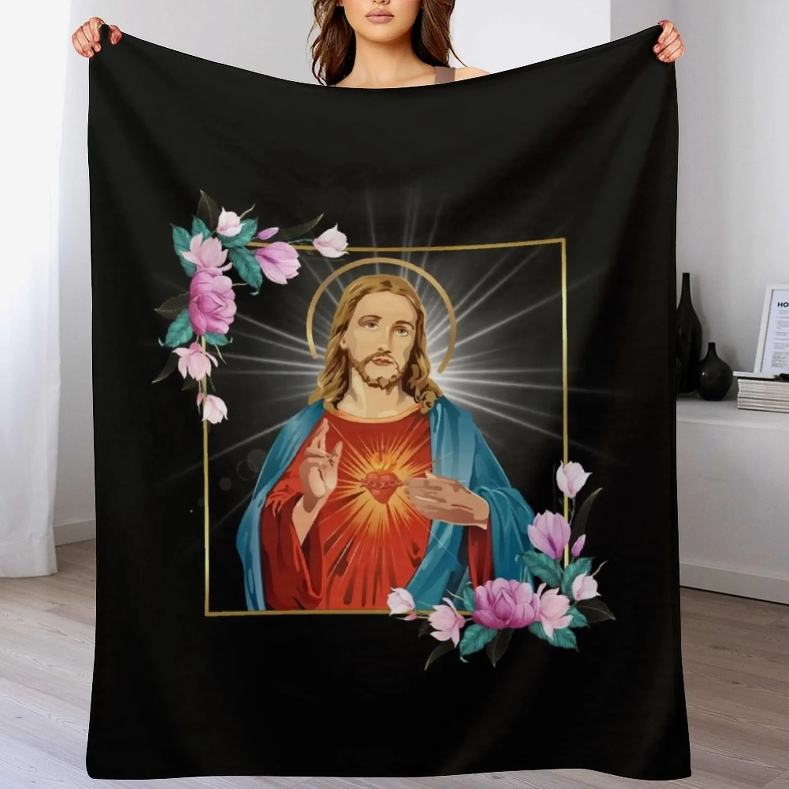 Immaculate Heart of Jesus Christ Sacred Heart Catholic Gift Throw Blanket Furry Luxury Throw Sleeping Bag Blankets